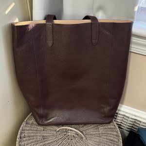 Tall Structured Leather Tote, Pebbled Leather, Burgundy